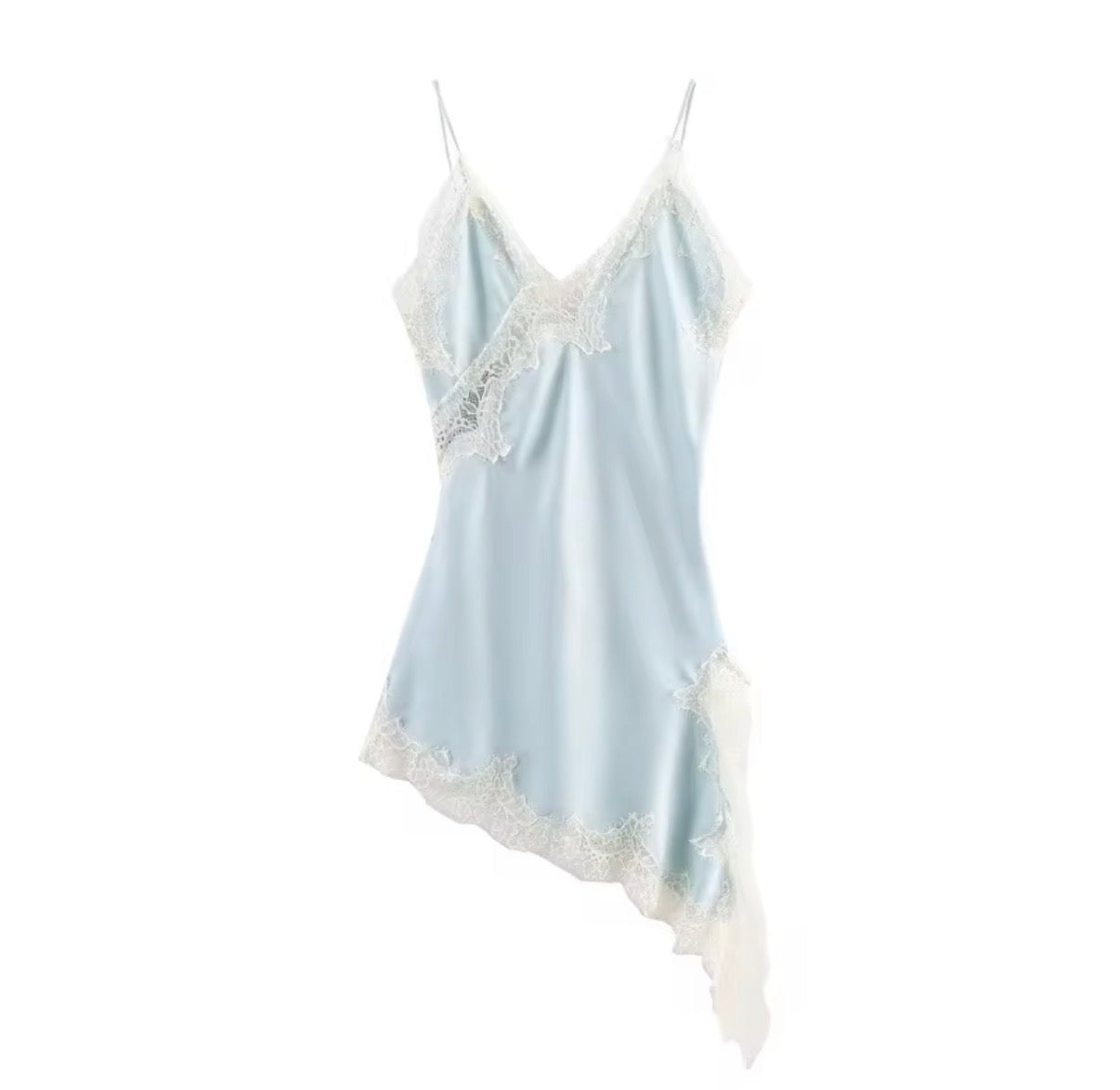 Asymmetric Lace Trim Slip Dress