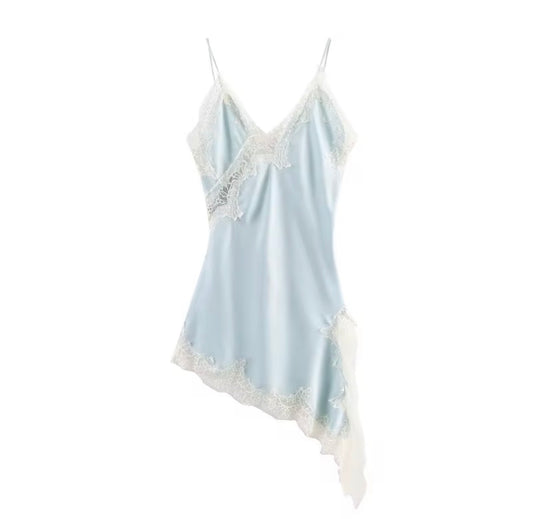 Asymmetric Lace Trim Slip Dress