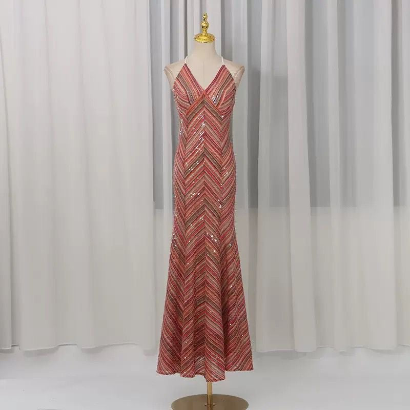 Ruby Chevron Sequin Slip Gown