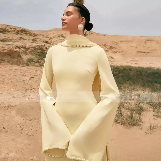 Pearl Trim Cape Sleeve Maxi Dress