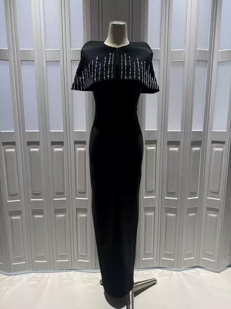 Embellished Cape Maxi Dress