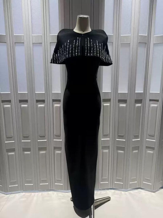 Embellished Cape Maxi Dress
