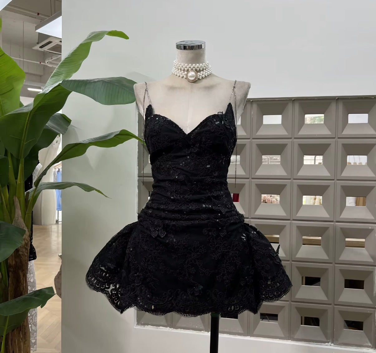 Embroidered Lace Corset Mini Dress with Sculpted Flare Hem