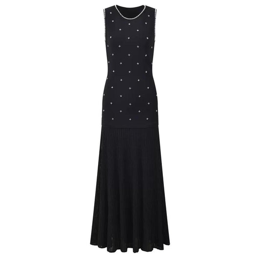 Pearl Embellished Knit Pleated Maxi Dress