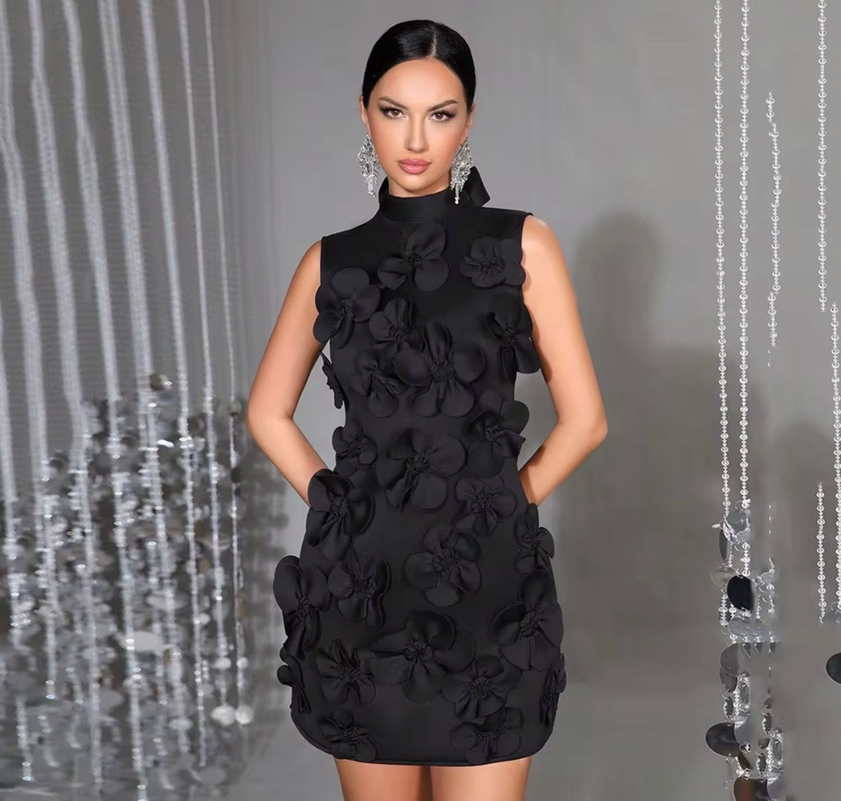 3D Floral Bow Mini Dress