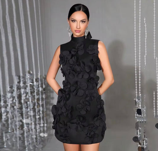 3D Floral Bow Mini Dress