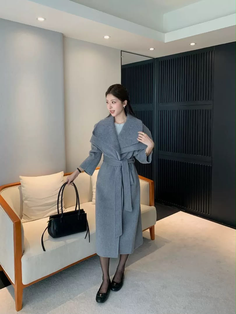 Faux Fur Collar Belted Long Coat