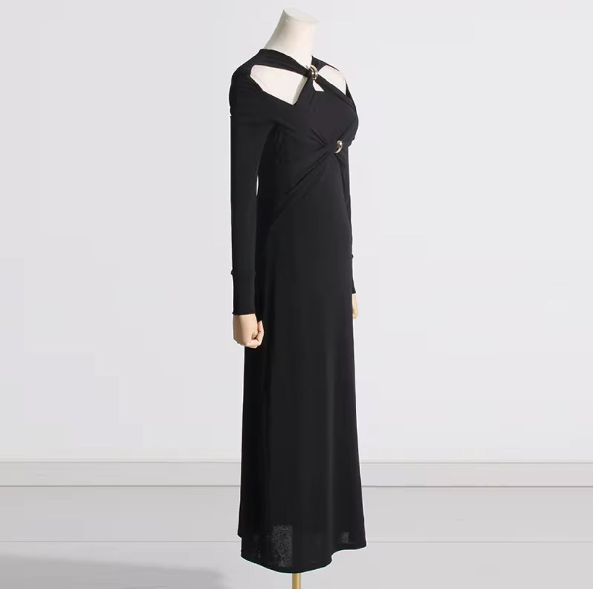 long sleeve dress with front cut-outs & jewel accents