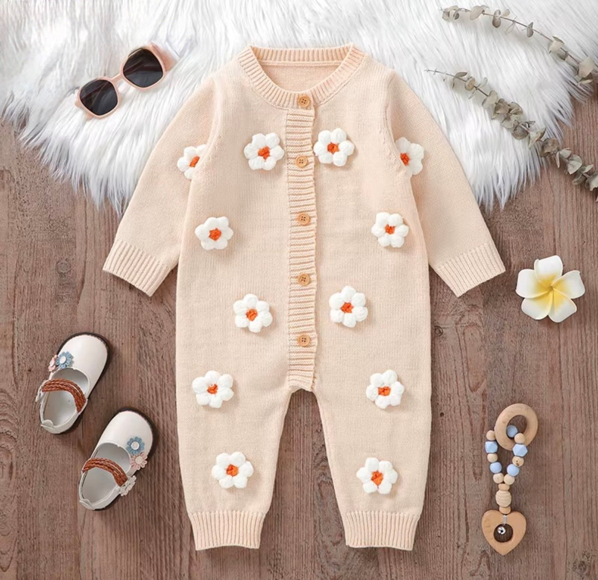 3D Daisy Knit Romper