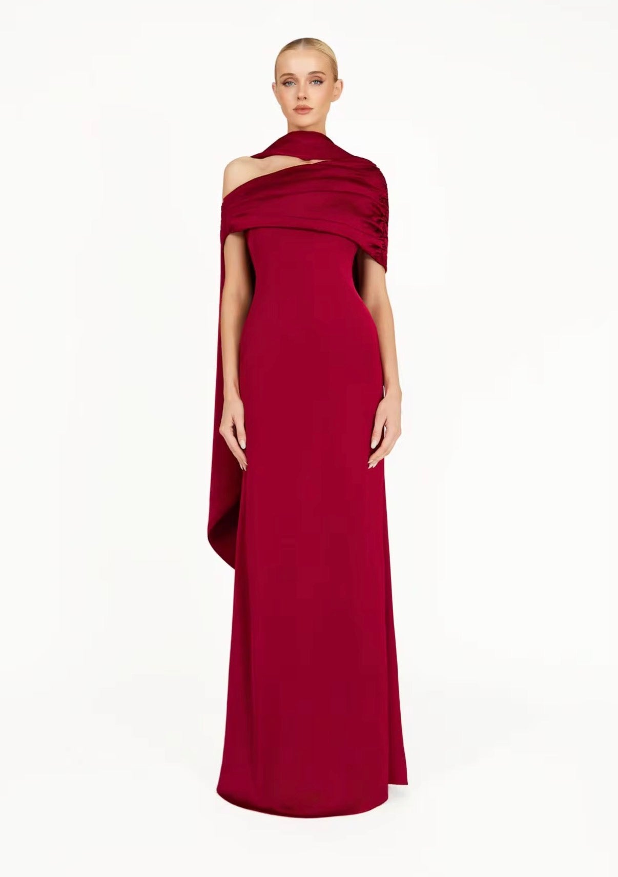 Draped Satin Scarf Gown