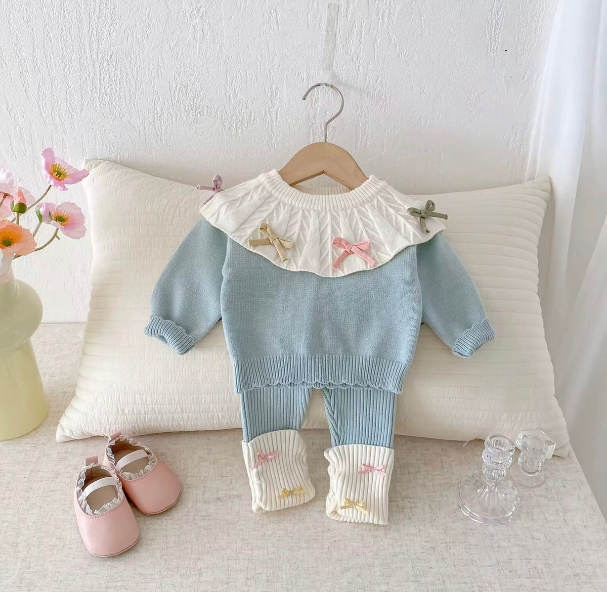 Pastel Bow Collar Knit Set