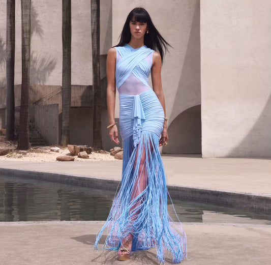 Halter Maxi Dress with Ruffled Hem and Keyhole Front