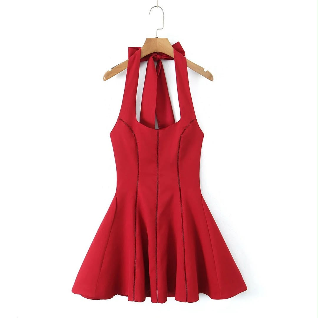 Halter Bow Flared Mini Dress