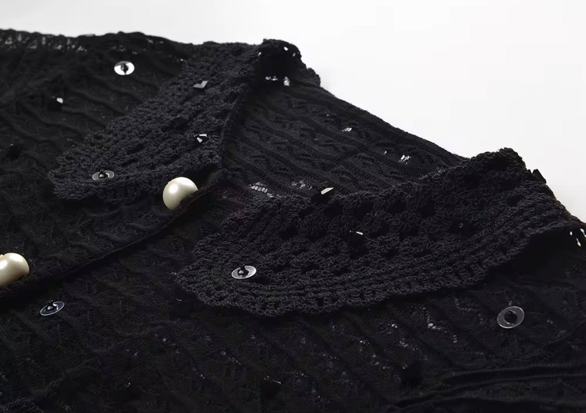 Midnight Lace Pearl Knit Top