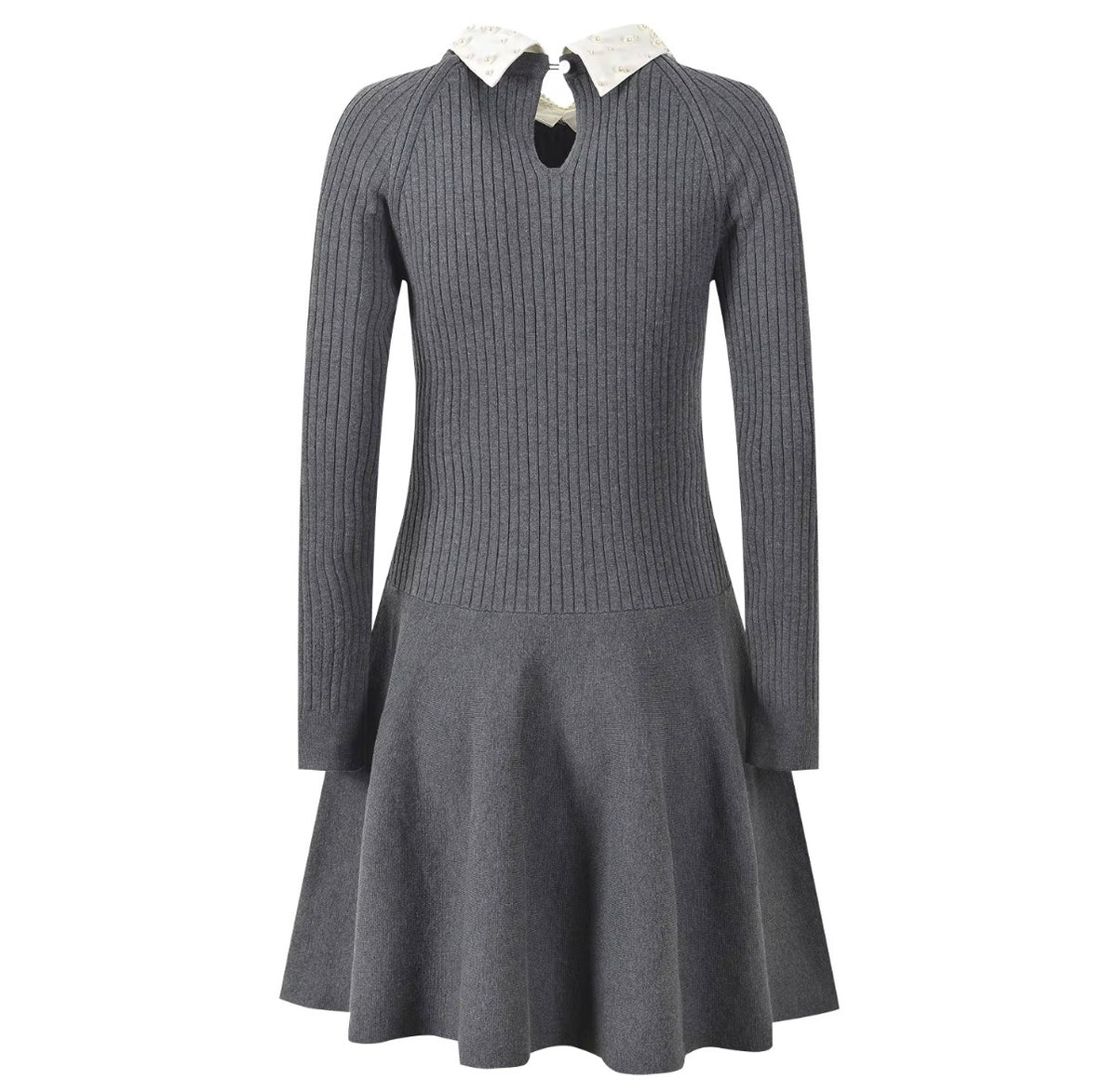Pearl Collar Ribbed Knit Dress