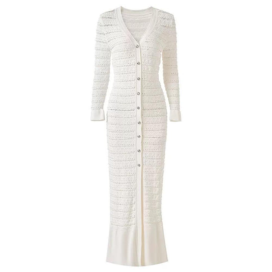 Textured Knit Maxi Dress with Button Front