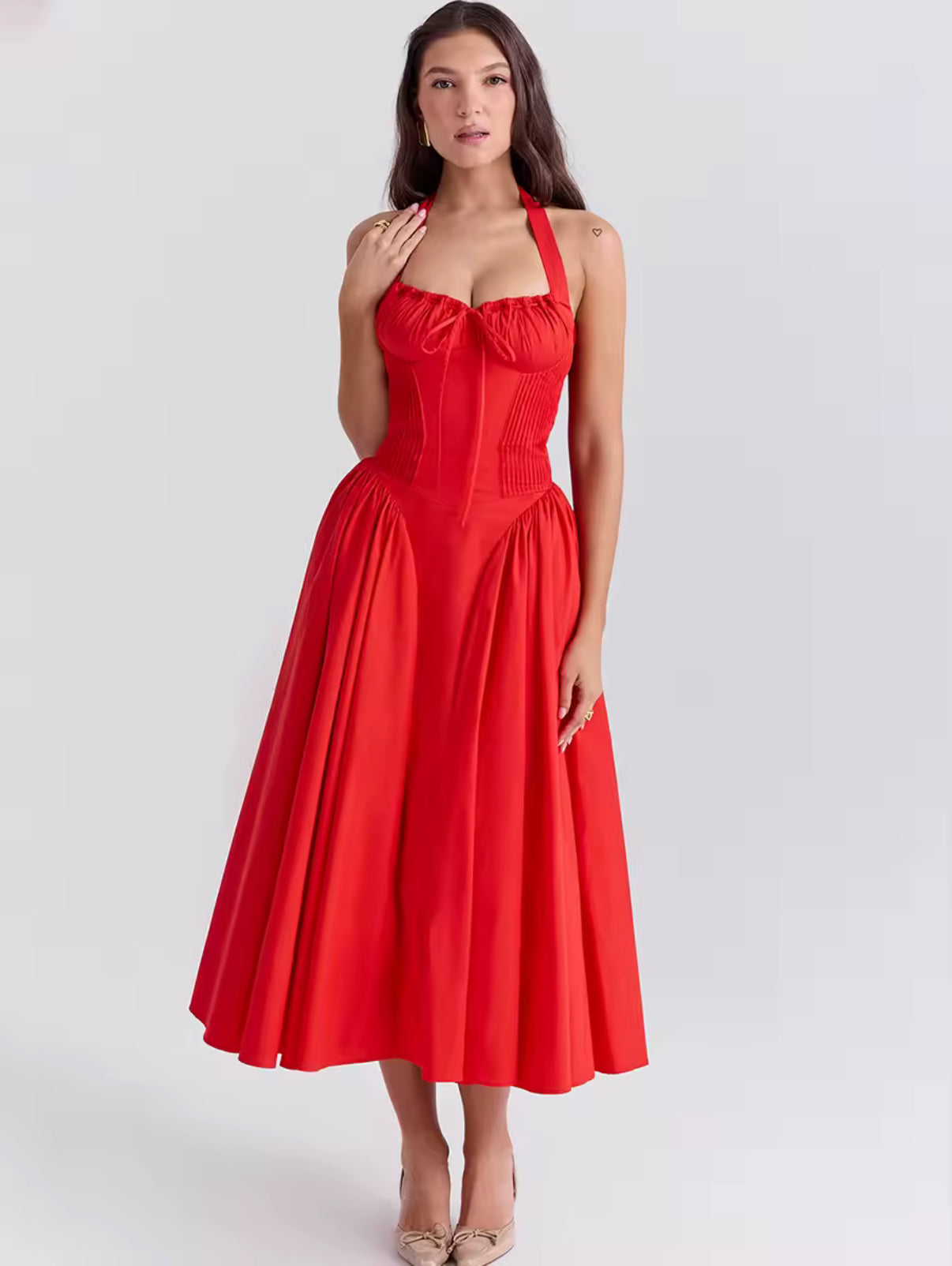 Halter Corset Dress with Ruched Bust