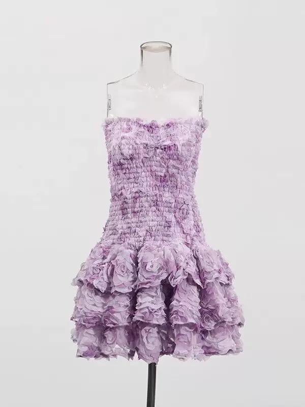 Petal Bloom Strapless 3D Floral Mini Dress