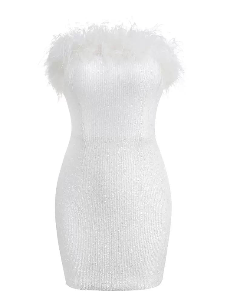 Feather Kiss Strapless Mini Dress