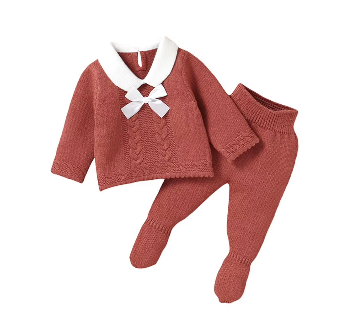 Ivory Bow Cable Knit Set
