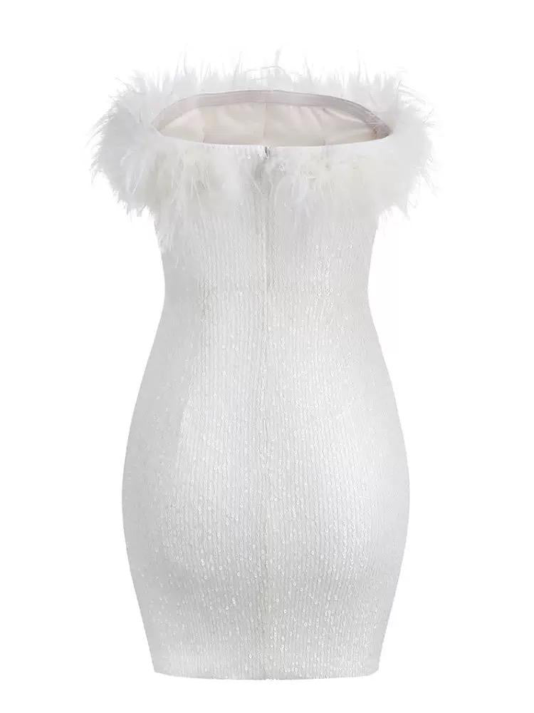 Feather Kiss Strapless Mini Dress