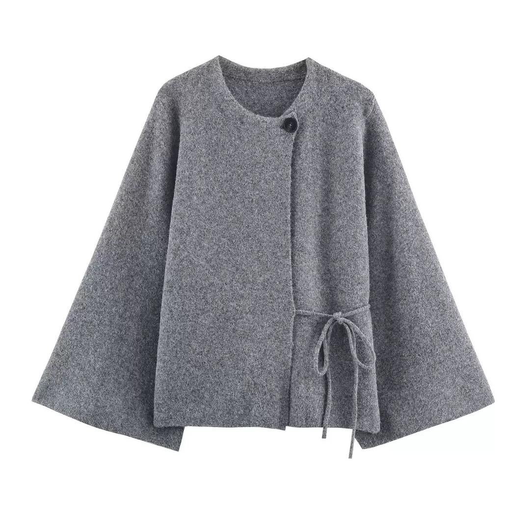 Soft Grace Wool Tie Jacket – Grey