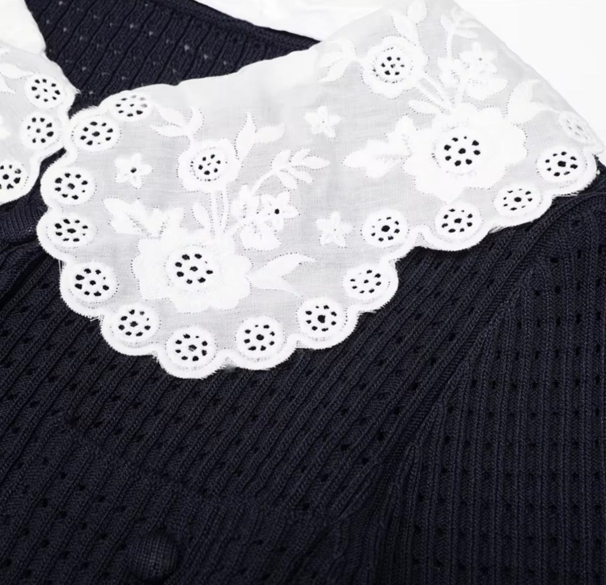 Lace Collar Long Sleeve Mini Dress
