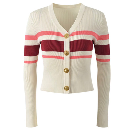Riviera Striped Gold Button Cardigan