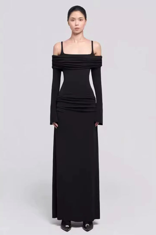 Off-shoulder maxi dress with ruched details