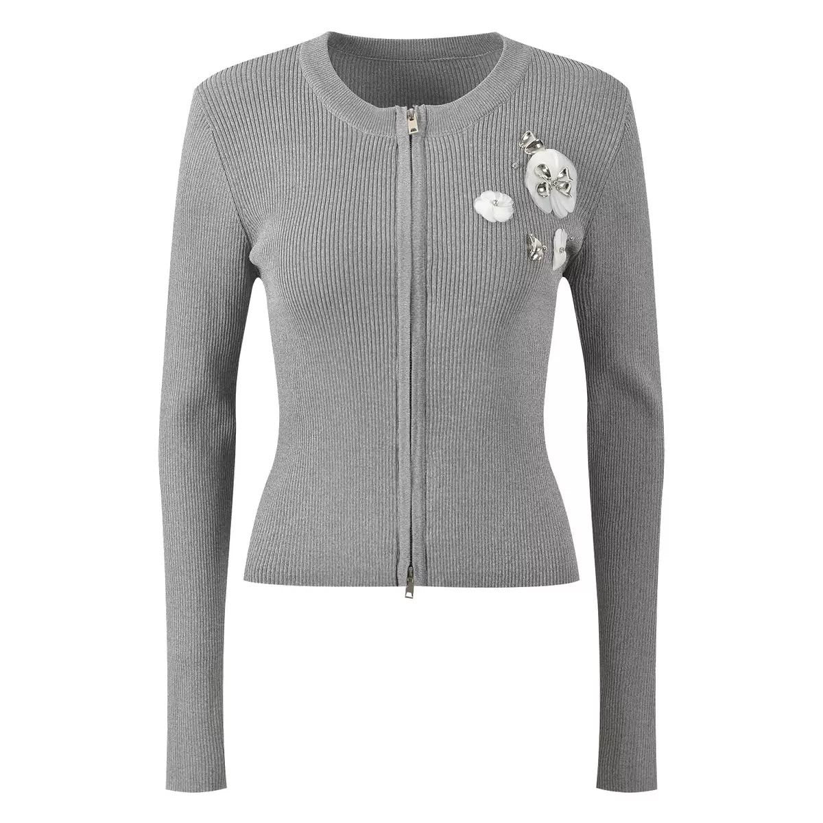Fleur Embellished Zip Cardigan