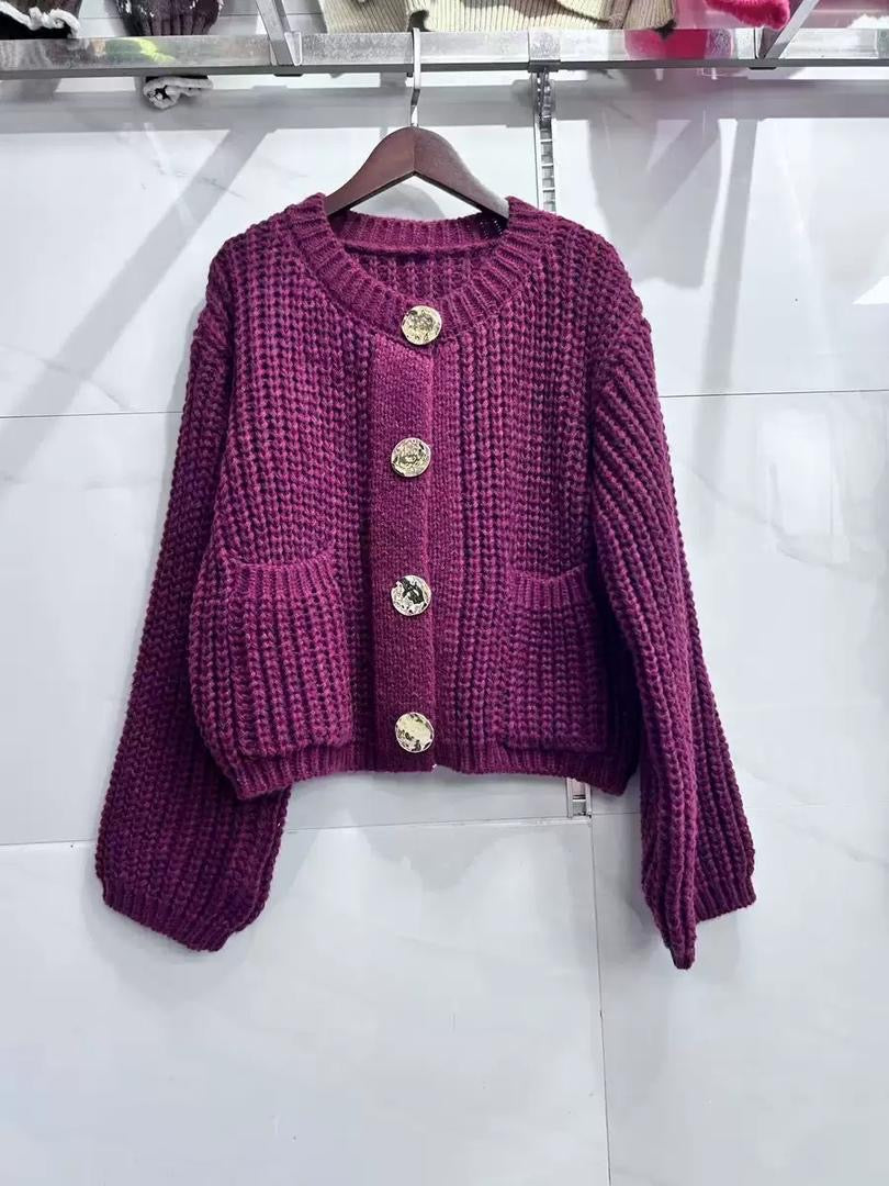 Chunky Knit Cardigan with Gold Buttons