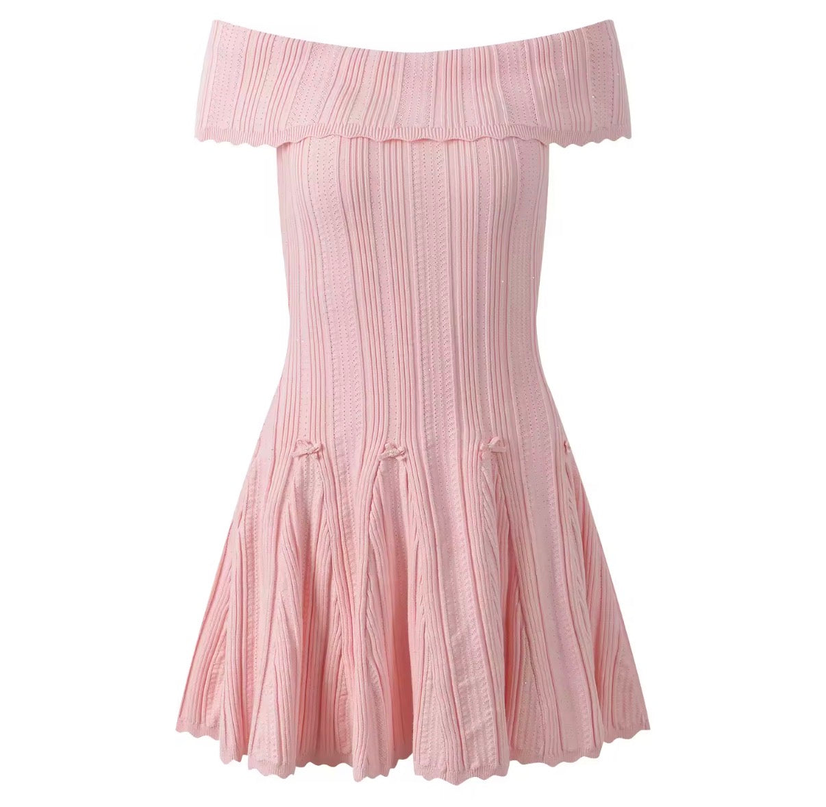 Off-Shoulder Knit Pink Mini Dress