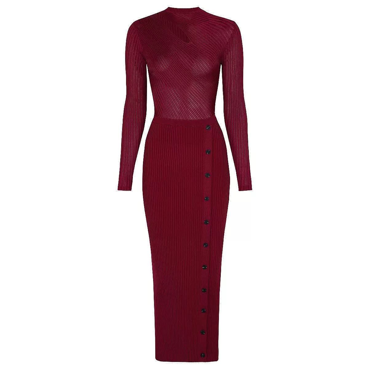 Wrap-Effect Ribbed Maxi Dress