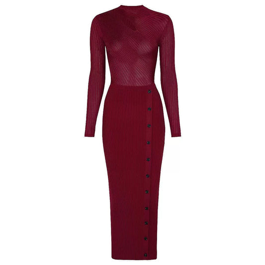 Wrap-Effect Ribbed Maxi Dress