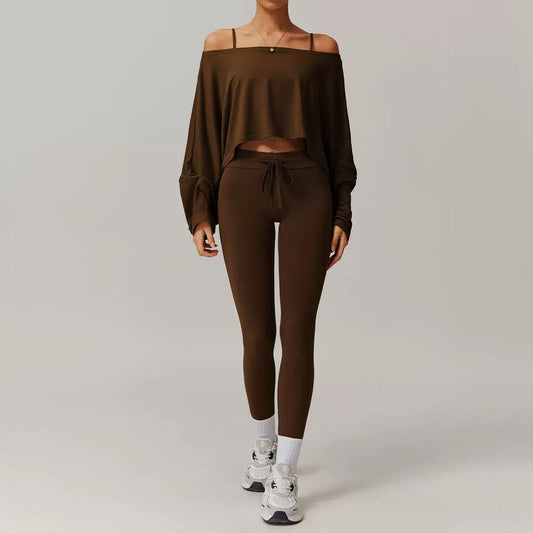 flowy long-sleeve crop with high-rise tie leggings