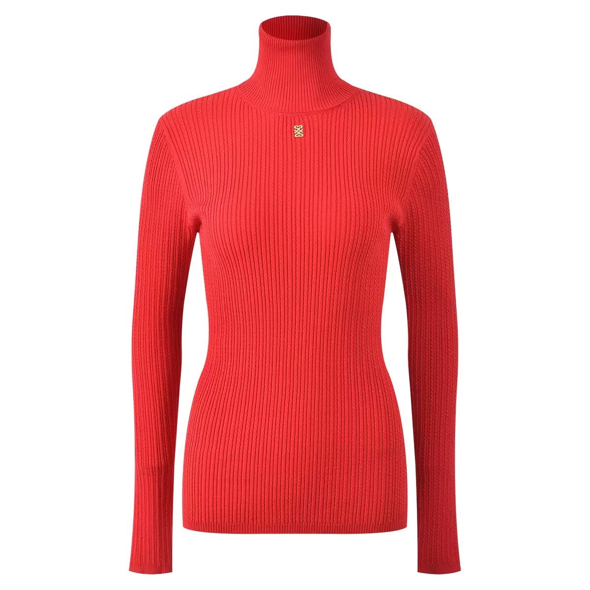 Gold Accent Ribbed Turtleneck Sweater