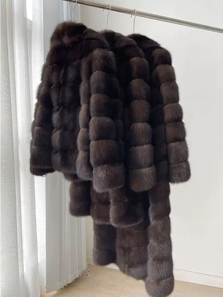 Chocolate Brown Faux Fur Coat with Oversized Collar