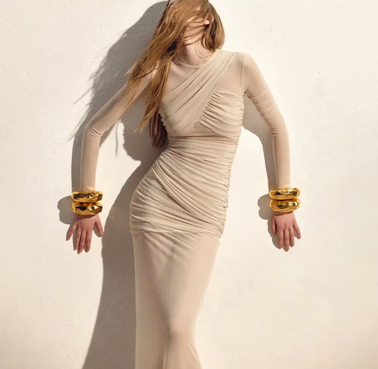 Maxi Evening Dress with Sheer Overlay and Fitted Mini Lining