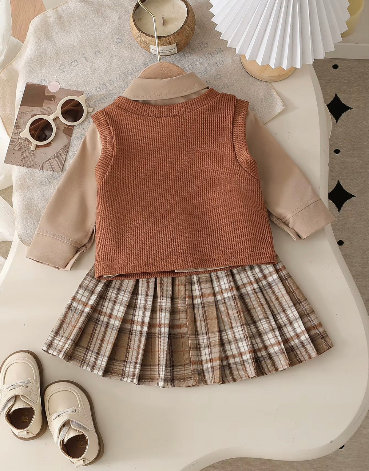 Teddy Bow Plaid Set