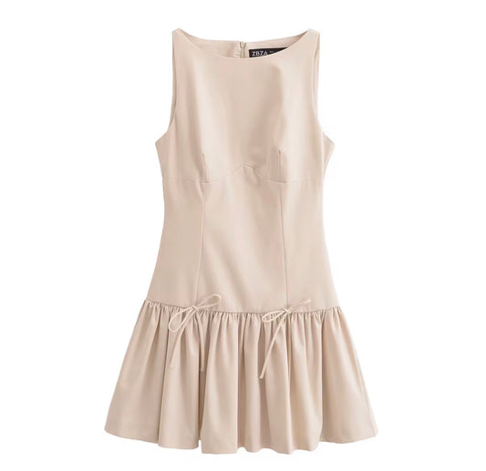 Tie-Detail Drop Waist Mini Dress