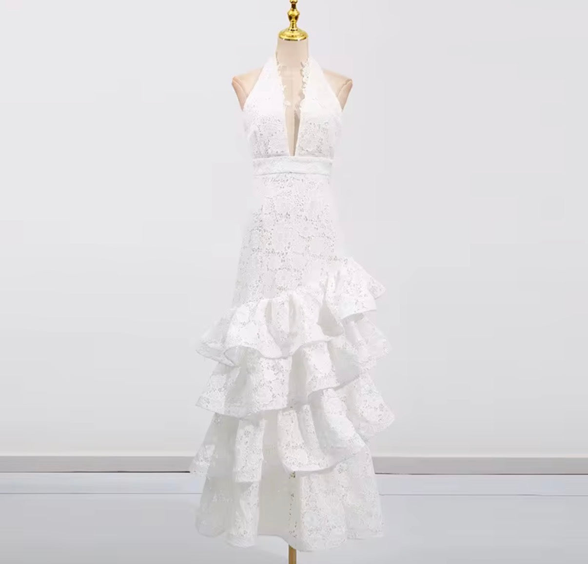 Ivory Lace Ruffle Gown