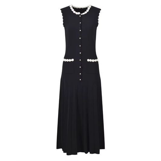 Black Pearl Trim Maxi Dress