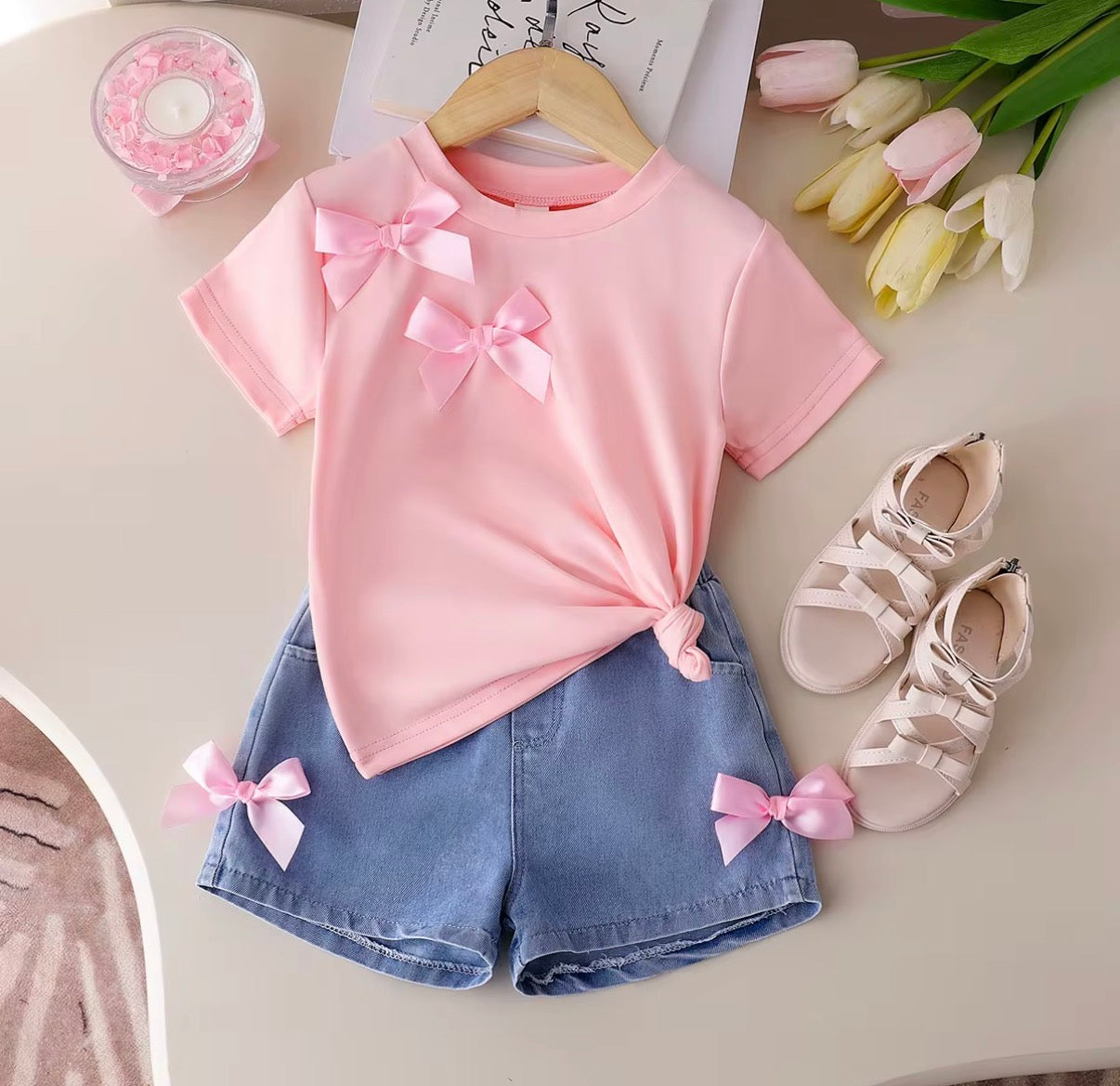 Blush Bow Denim Set