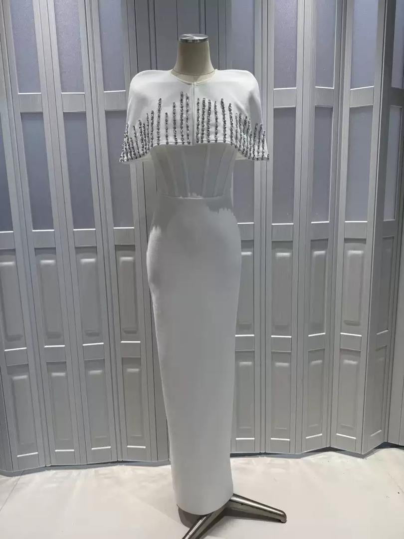 Embellished Cape Maxi Dress