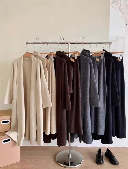 Timeless Knit Layered Maxi Set with Turtleneck Dress