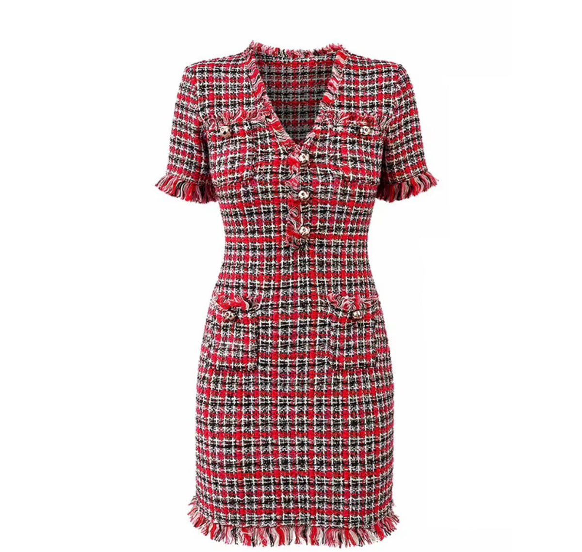 Fringed Tweed Mini Dress