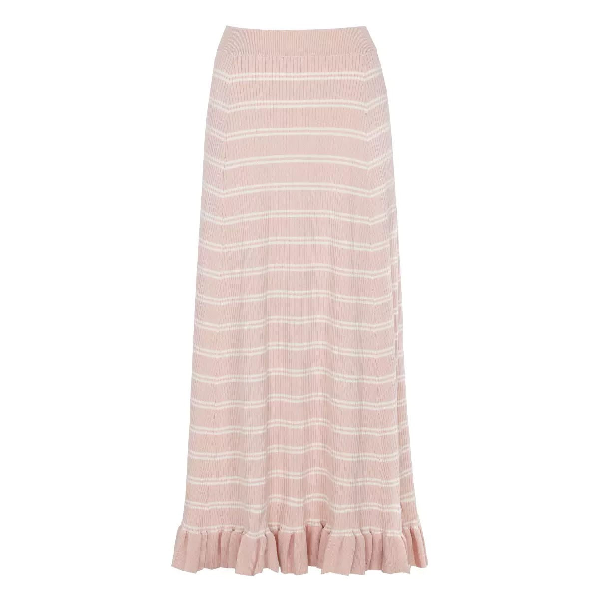 Blush Pink Striped Ruffle Knit Cardigan & Midi Skirt Set