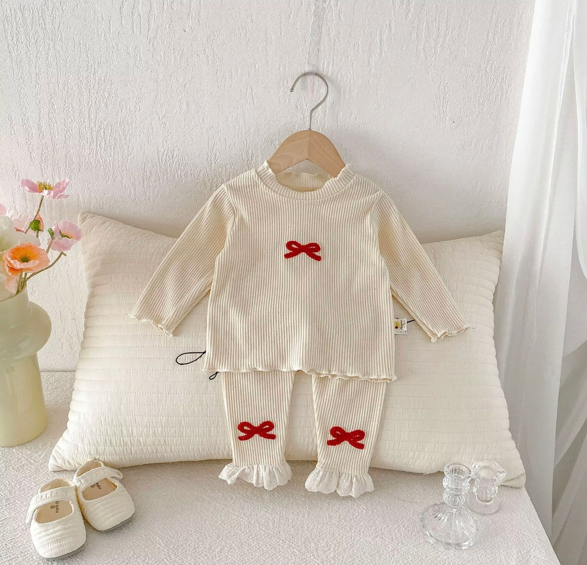 Cherry Bow Ribbed Set