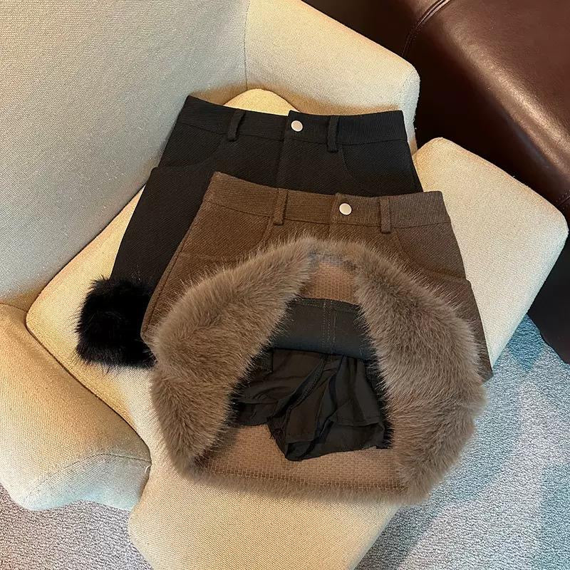 Velour Fur Mini Skirt