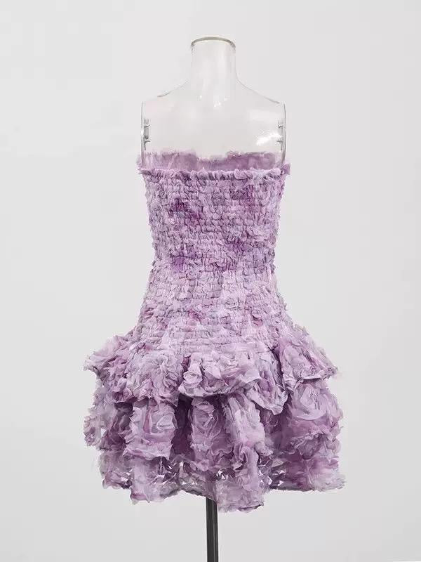 Petal Bloom Strapless 3D Floral Mini Dress